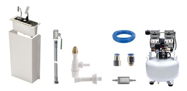 complete set, drying kit, dryer set, valve, dipperdryers, iceshoveldryer, bucket drying station, spoon dryingstation, spoon dryer, oilfree compressors, dipper well set, wall-mounting, scoopstorage, air hose, kits, faucets, non-running water, connectors