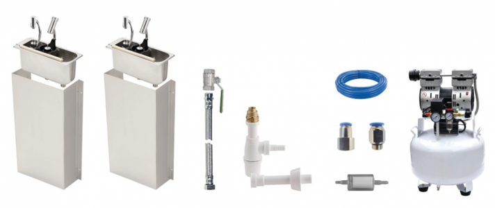 complete set, drying kit, dryer set, valve, dipperdryers, iceshoveldryer, bucket drying station, spoon dryingstation, spoon dryer, oilfree compressors, dipper well set, wall-mounting, scoopstorage, air hose, kits, faucets, non-running water, connectors