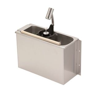 add-on model, cover-plate, disc, scoop drain-insert, straining, wallmount, watersaving, tap-off section, bucket washing station, dipper basin, scoop storage, dipper rinsing unit, dipper well, faucet, iceshovel rinser, ice trowell cleaning station, rinse